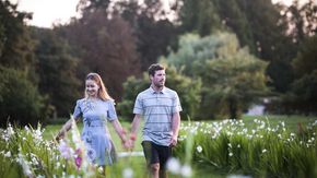Arboretum Volčji Potok, couple walking with flowers