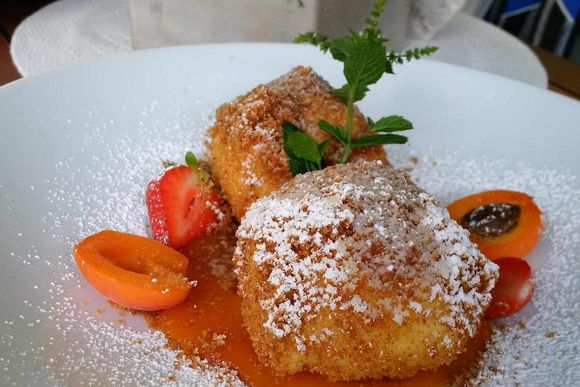 Apricot dumplings with curd cheese dough from the Vinschgau Valley, South Tyrol